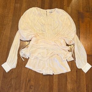 Miss Rosier Eugénie Neutral Fully
Pleated Ruffled Mini Dress with Mini Shorts